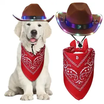 1 Комплект ковбойской шляпы и банданы для собак, костюм ковбоя для собак, праздничные классические костюмы для собак на Хэллоуин с подсветкой