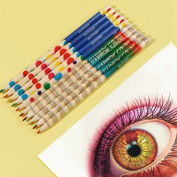 10шт Радужных цветных карандашей Четырехцветный карандаш с одинаковой сердцевиной Креативные канцелярские принадлежности Четырехцветный карандаш для рисования Офисные школьные принадлежности