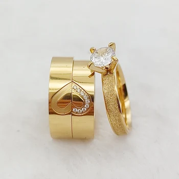 15-летний юбилей Хрустальные Свадебные Обручальные кольца Свадебные наборы для мужчин и женщин 24-каратные позолоченные украшения для влюбленных пар в виде сердечка