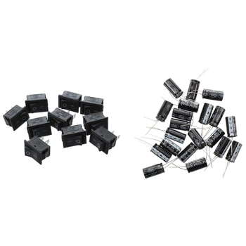 20 Шт алюминиевых электролитических конденсаторов 1000 МКФ 50 В 13x25 мм черного цвета с 10 шт SPST Mini Black 2-контактным кулисным переключателем