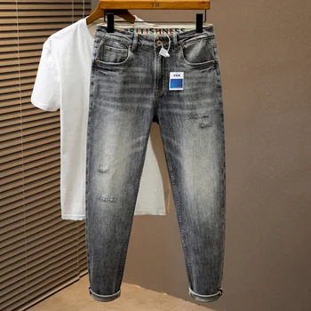 2023 Весна Новые мужские джинсы больших размеров Мода Ретро Стиль Свободного кроя Стрейчевые джинсовые брюки длиной до щиколотки Мужские 5XL 6XL 7XL
