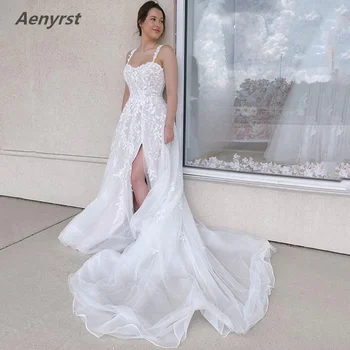 2024 Свадебные платья с вырезом сердечком, Великолепная одежда для новобрачных, Кружевное Сексуальное свадебное платье с открытой спиной, длиной до пола, Шлейф для часовни, Aenyrst