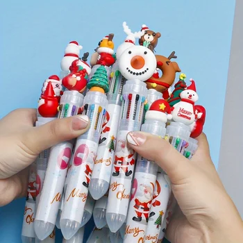 3шт 6/10 цвета случайный Рождественская шариковая ручка милый Санта Клаус многоцветный маркер ручки для детей канцелярские принадлежности подарок