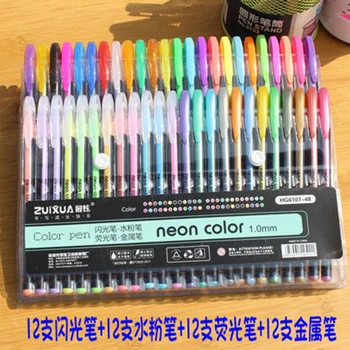 48 гелевых ручек набор цветных гелевых ручек Блестящие металлические ручки Хороший подарок для раскрашивания детей, делающих наброски, раскрашивающих рисунки