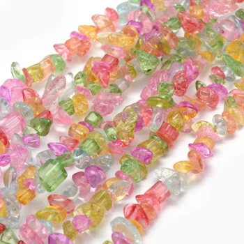 5 нитей хрустящих стеклянных бусин украшены разноцветными чипсами диаметром 5-8 мм Отверстие: 1 мм около 33 дюймов (84 см)