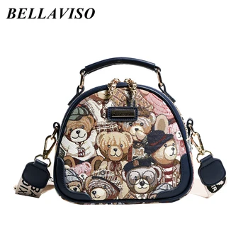BellaViso Элегантная женская холщовая сумка через плечо, женские новые модные портативные сумки через плечо с вышивкой мультяшного медведя BLCR-52