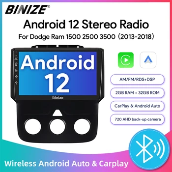 Binize Android 12 Автомагнитола для Dodge RAM 1500 2500 3500 2013-2018 Carplay ＆ Android Автонавигация GPS WiFi Сенсорный Экран Стерео