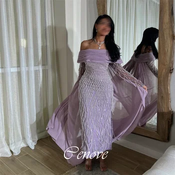 Cenove 2024, Арабский Дубай, платье для выпускного вечера с открытыми плечами, длиной до щиколоток, с длинными рукавами, Вечернее модное элегантное платье для женщин