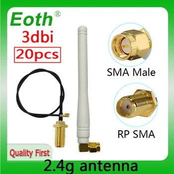EOTH 20шт 2.4g антенна 3dbi sma мужской wlan wifi 2.4 ГГц антенна IPX ipex 1 SMA женский удлинитель с косичкой iot модуль antena