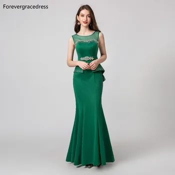 Forevergracedress Элегантные вечерние платья зеленого цвета 2019, вечерние платья без рукавов с русалочкой, расшитые бисером, большие размеры, сшитые на заказ