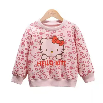 Hello Kitty, новинка, осенний свитер с круглым вырезом для девочек, детская рубашка с длинными рукавами из мультфильма, детская хлопковая нижняя рубашка