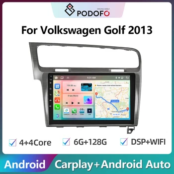Podofo 2din Android Автомагнитола для Volkswagen Golf 2013 6G + 128G Carplay Стереоплеер Авторадио WIFI GPS Навигация FM/RDS