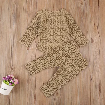 Pudcoco/ весенне-осенний комплект одежды в рубчик для новорожденных мальчиков и девочек из 2 предметов, леопардовый комбинезон с длинными рукавами и комплект штанов