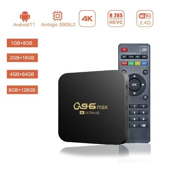 Q96 MAX Smart TV Box Android 11 Amlogic S905L2 Четырехъядерный 4K Full HD телеприставка Медиаплеер 2.4G WIFI H.265 Домашний кинотеатр TV