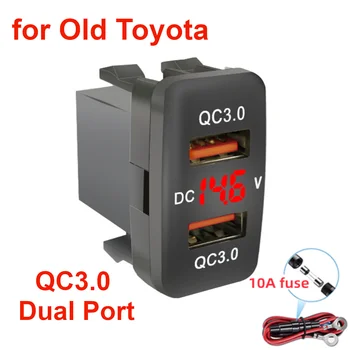 QC3.0 Двухпортовый адаптер для быстрого автомобильного зарядного устройства 12V-24V со светодиодным вольтметром для старой Toyota