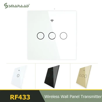 RF433 МГц Беспроводная Настенная Стеклянная Панель Переключатель Передатчика Пульт Дистанционного Управления Работает с WiFi Smart Control Sticky Switch Receiver