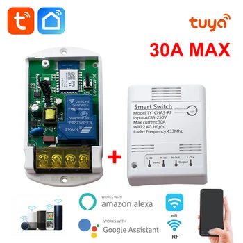 Tuya Smart Life 30A 4000 Вт Wifi Умный Выключатель Света Wifi Релейный Модуль 1CH AC 85-265 В Jog Приемник 30A Реле С Alexa