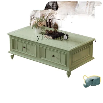 XL Винтажный зеленый диван из массива дерева и чайный столик Мебель для гостиной из ясеня