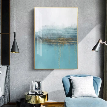 Абстрактный Струящийся Синий настенный арт из золотой фольги, современная живопись на холсте, поп-декор интерьера, плакат для домашнего декора гостиной
