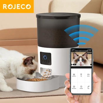Автоматическая кормушка ROJECO для кошек с камерой, Видеорегистратор для кошек и собак, автоматический дозатор корма, интеллектуальный диктофон для домашних животных