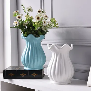 Белая керамическая Вертикальная ваза с рисунком листьев Лотоса, Гидропонный контейнер, Декор ручной работы, Цветочная композиция, украшение гостиной