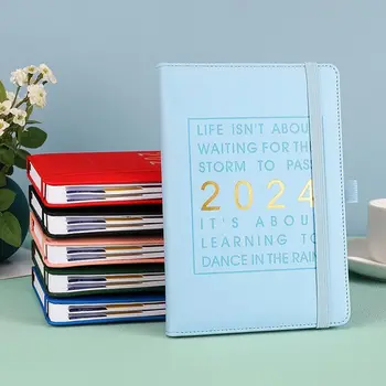 Блокнот-планировщик на 2024 год, ежемесячный и еженедельный дневник в кожаной обложке формата А5, блокнот-календарь на 2024 год, школьные канцелярские принадлежности