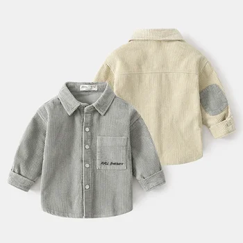 Вельветовый кардиган для мальчиков, рубашки для маленьких мальчиков, школьная блузка с длинным рукавом, детская белая рубашка для маленьких мальчиков, блузка, детские топы 2023 года