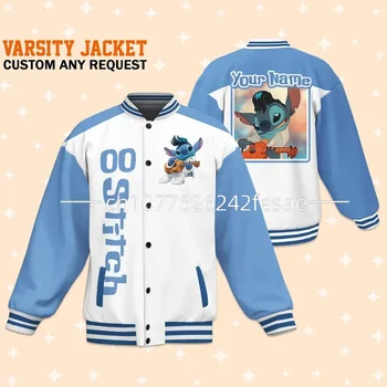 Весенне-осенняя бейсбольная куртка Disney Stitch, повседневная модная униформа Y2K с аниме-принтом, уличная мужская и женская одежда, топ