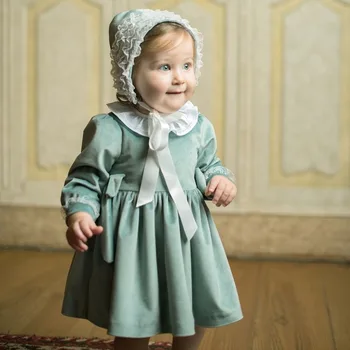 Весной 2020 года Новое испанское платье для девочек, бархатное детское платье с длинными рукавами + шляпа, свадебное платье для фестивалей, зимняя одежда для маленьких девочек