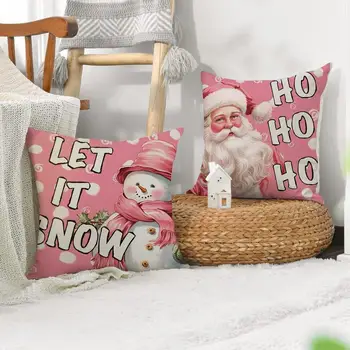 Винтажный розовый чехол для подушки Санта-Клауса, Наволочка, детский подарок, Наволочка для дивана с мультяшным Рождественским принтом, домашний чехол для подушки