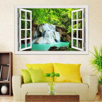 Водопад 3D Пейзаж с видом из окна Наклейка на стену Наклейки на стены для гостиной Домашний декор ПВХ adesivo de parede Кухонный художественный плакат