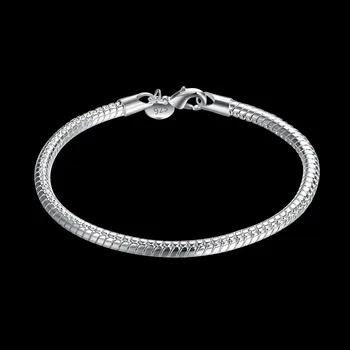 Горячие новые браслеты из стерлингового серебра 925 пробы для женщин и мужчин, цепочка из змеиной кости 4 мм, подарки для свадебной вечеринки, Модные украшения высокого качества