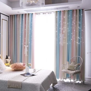 Двухслойные детские шторы с полой звездой, прозрачные шторы в гостиной, белое прозрачное окно в спальне для девочек