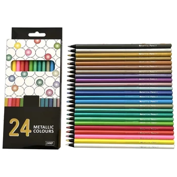 Деревянные карандаши для рисования металлического цвета, набор карандашей для рисования 24 разных цветов
