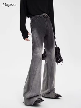 Джинсы Мужские Осенние градиентного цвета в стиле пэчворк, американское ретро, Старые джинсовые брюки в стиле панк, уличный хип-хоп, полная длина