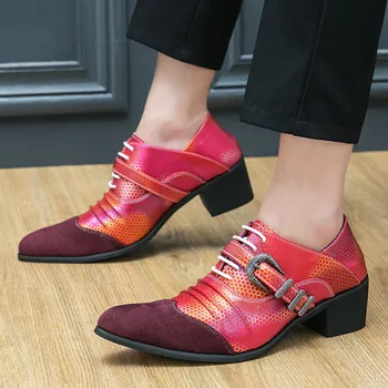 Дизайнерские Роскошные красные туфли на высоком каблуке для мужчин, свадебные Элегантные мужские модельные туфли с острым носком, кожаные Официальные высокие туфли для мужчин, sapato social