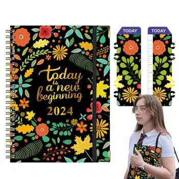 Ежедневник Planner Coil Notepad Daily Spiral 2024 Инструмент для планирования бумаги с двойной лентой для заметок, учебы, домашних заданий и офиса