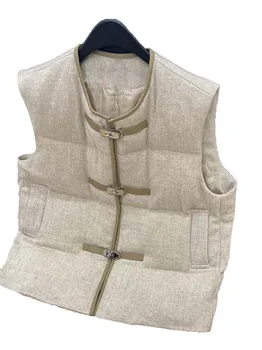 Жилет-куртка с круглым вырезом, короткая свободная версия, хитовый цвет, однобортный дизайн, теплая и удобная новинка зимы 2023 года 1204