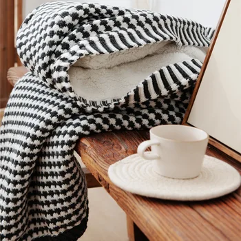 Зимнее плюшевое одеяло, вязаное шерстяное одеяло, мягкий наряд с одеялом для дивана, офисная шаль, одеяло