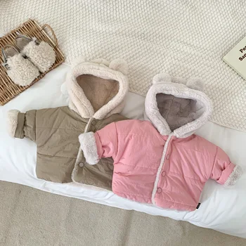 Зимой и осенью Хлопчатобумажное пальто для новорожденных девочек и мальчиков из Корейского плюша, плотное, с длинными рукавами, утолщенное, Модное, мягкое повседневное