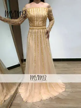 Золотое свадебное вечернее платье с открытыми плечами и длинным рукавом, женское 2022, Дизайнерское вечернее платье от Кутюр, трапециевидной формы, Роскошное MY41138