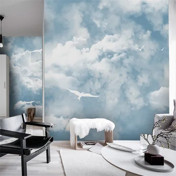 Изготовленный на заказ современный минималистичный голубое небо белые облака фреска обои детская комната фоновое фото обои наклейки для домашнего декора