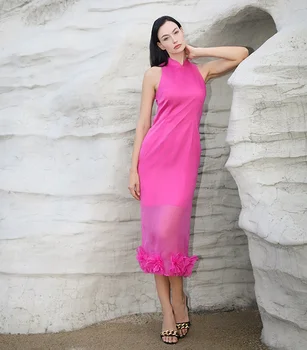Коктейльное платье ROSELLA с высоким воротом и 3D цветами, праздничное платье для особых случаев, китайское традиционное платье