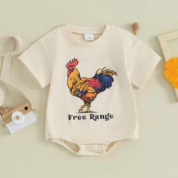 Комбинезон для маленьких мальчиков и девочек с цыпленком, футболка с круглым вырезом и короткими рукавами, комбинезон, одежда для фермы