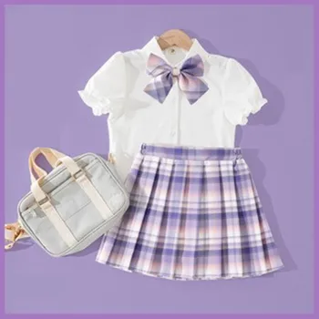 Комплект юбок для девочек Jk Uniform 2023, Новый студенческий костюм, Летняя Белая рубашка с короткими рукавами, клетчатая плиссированная юбка, комплект одежды для колледжа для девочек