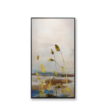 Красивый золотой тростниковый пейзажный рисунок домашнего декора ручной работы абстрактная картина маслом на холсте настенный художественный плакат для гостиной
