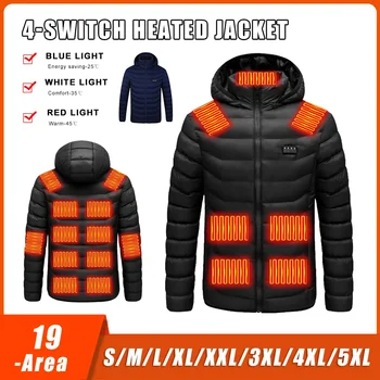Куртка с подогревом 19 зон для мужчин и женщин, зимняя теплая куртка с подогревом USB, 4 переключателя, 3 передачи, Контроль температуры, спортивная одежда на открытом воздухе