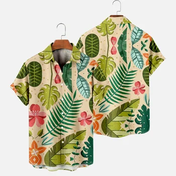 Летние гавайские рубашки в тропическом лесу, винтажные мужские топы с 3D принтом, повседневная мужская пляжная рубашка с коротким рукавом, модная одежда