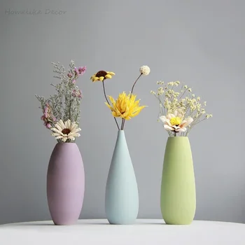Минималистичная однотонная ваза для цветов, красочная керамическая ваза для цветов, настольная мини-ваза, декоративное украшение для дома