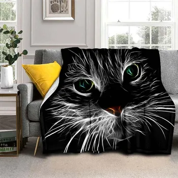 Мистическое одеяло Black Cat - Легкий фланелевый плед для дивана и кровати, Одеяло с цифровой печатью из мягкой фланелевой ткани с червями